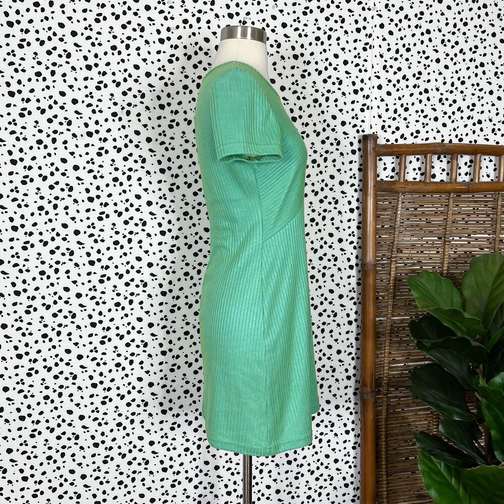 Vintage | 90s Possessed Blue Green Ribbed Striped Short Sleeve Mini Baby Dress S - Picture 4 of 7